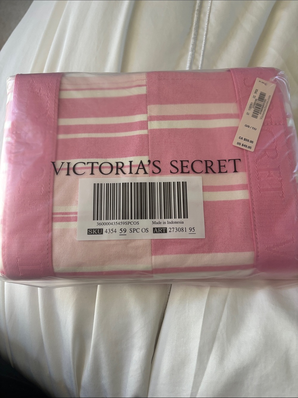 NWT Victoria's Secret Pink & White Striped Tote